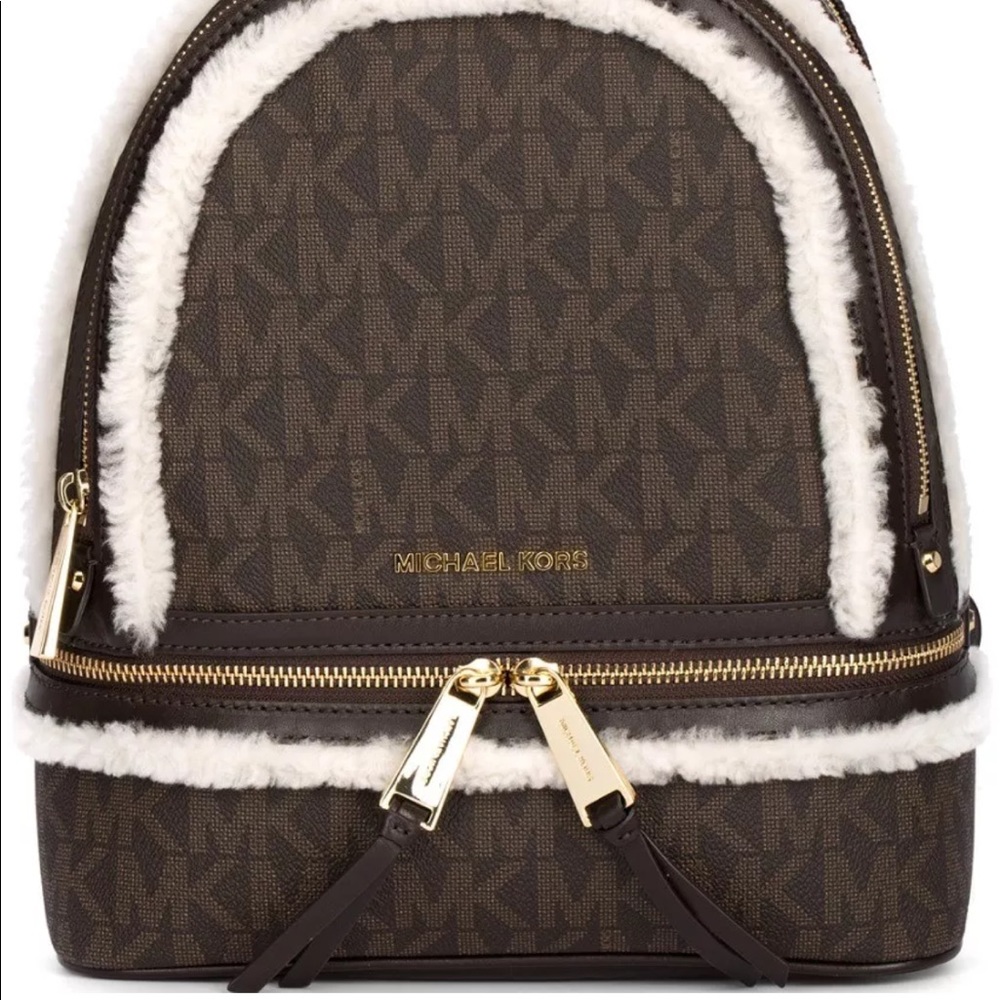 Micheal Kora Rhea fur zip brown backpack